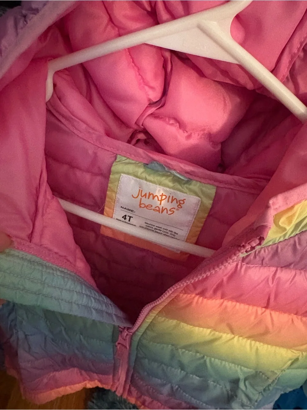 Jumping Beans Girls' Rainbow Puffer Jacket - Pink Multicolor